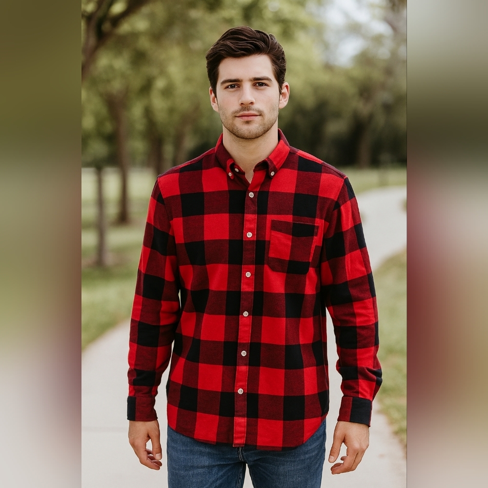 The Spitalfields‎ Shirt Co Red and Black Plaid Men's Flannel Shirt Size Medium